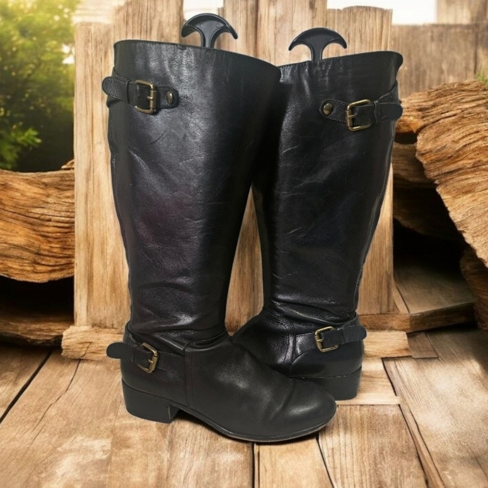 Corso Como Black Leather Boots 1.5" Heel. Buckles Size 9E In Great condition